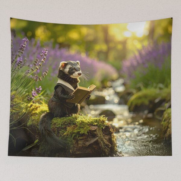 Item preview, Dark Academia Ferret Reading a Book | Cottagecore, Whimsical Art designed and sold by Englandbear.