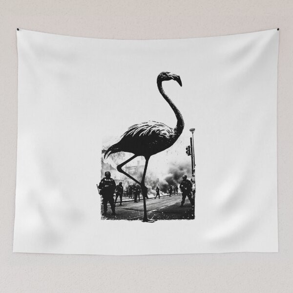 Item preview, Banksy Flamingo Protest - Surreal Street Scene designed and sold by hamishby.
