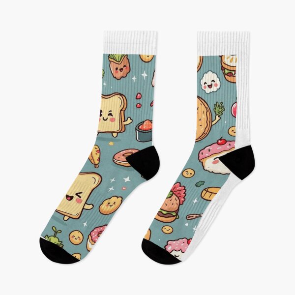 Item preview, Kawaii Doodle Food Pattern – Cute Toast, Sushi, and Donut Characters designed and sold by Little KAIJU.