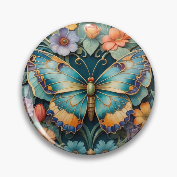 Artikelvorschau, Eleganter blauer Schmetterling mit lebendigem Blumenornament – Von der Natur inspiriertes Kunstdesign entworfen und verkauft von ArtLab-store.