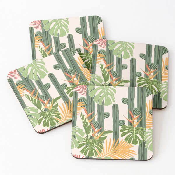 Item preview, Seamless pattern vector summer cactus on desert mix with beautiful blooming heliconia flower and palm leaves. designed and sold by MatyKotiv.