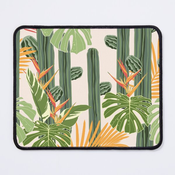 Item preview, Seamless pattern vector summer cactus on desert mix with beautiful blooming heliconia flower and palm leaves. designed and sold by MatyKotiv.