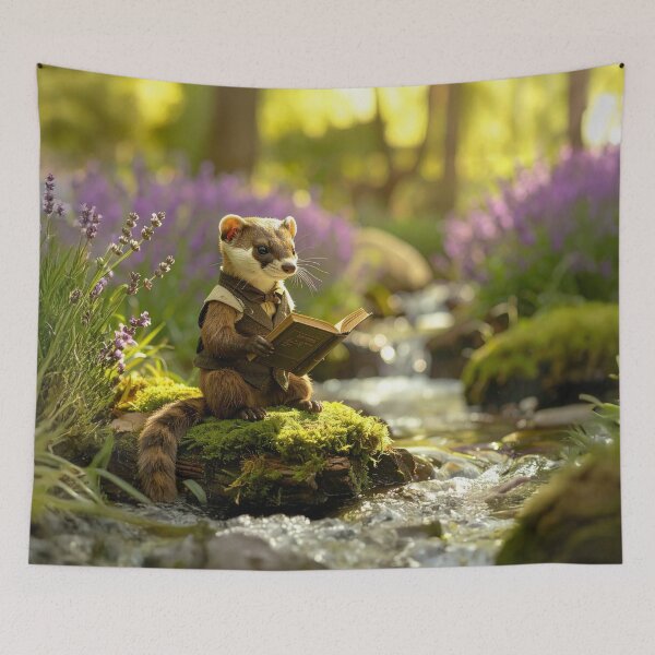 Item preview, Dark Academia Weasel Reading a Book | Cottagecore, Storybook Art designed and sold by Englandbear.