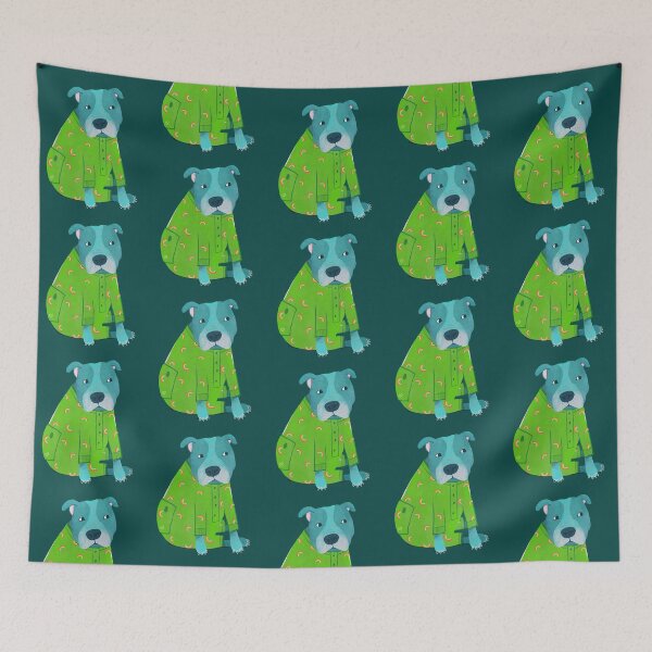 Item preview, Pitbull in Pajamas Whimsical Illustration designed and sold by Kathy Osborne Studio.