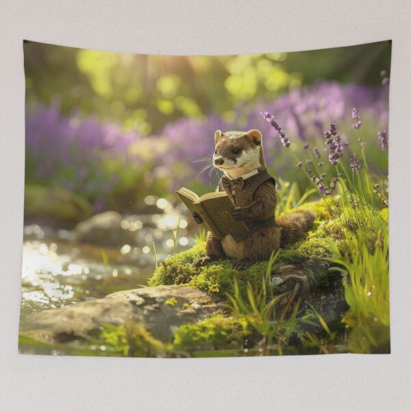 Item preview, Dark Academia Stoat Reading a Book | Cottagecore, Whimsical Art designed and sold by Englandbear.