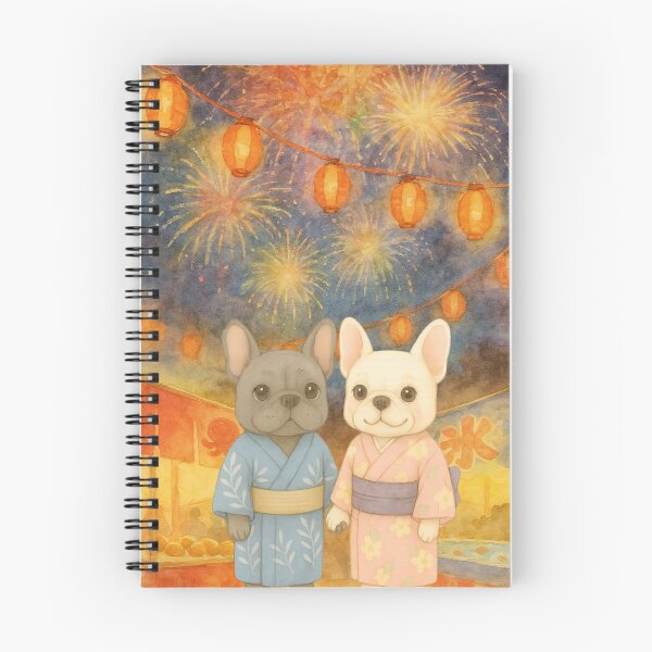 Item preview, Summer Festival Frenchie Couple – Yukata Night Fireworks designed and sold by LAZYFREN.