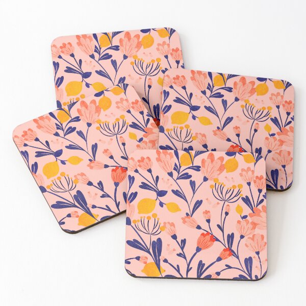 Item preview, Whimsical Wildflowers and Lemons in Blush Pastel Pink designed and sold by bataljart.