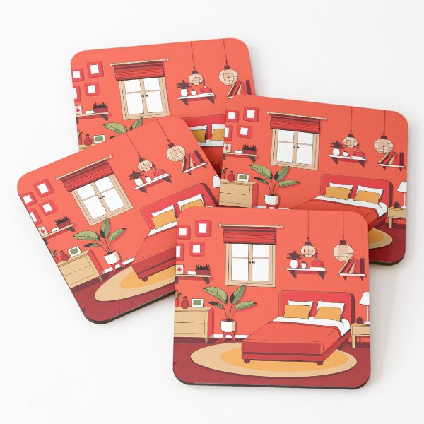 Item preview, Vibrant Red Bedroom: Modern and Cozy designed and sold by ART ATTACK ZONE.