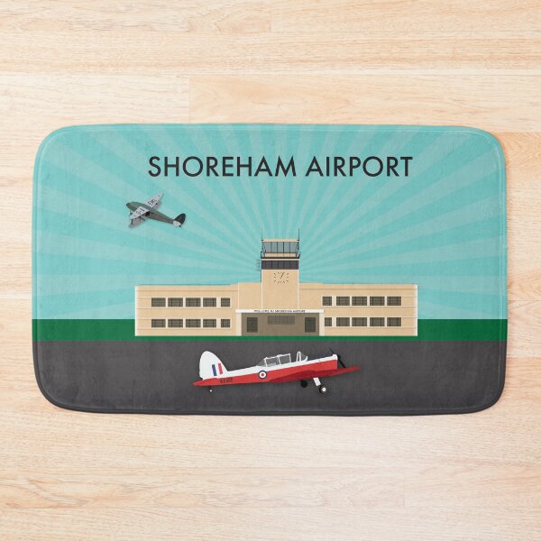 Aperçu de l'œuvre Impression d'art de l'aéroport de Shoreham – De Havilland Chipmunk et Rapide | Illustration aéronautique Art déco créée et vendue par Vicky Anne Vaughan.