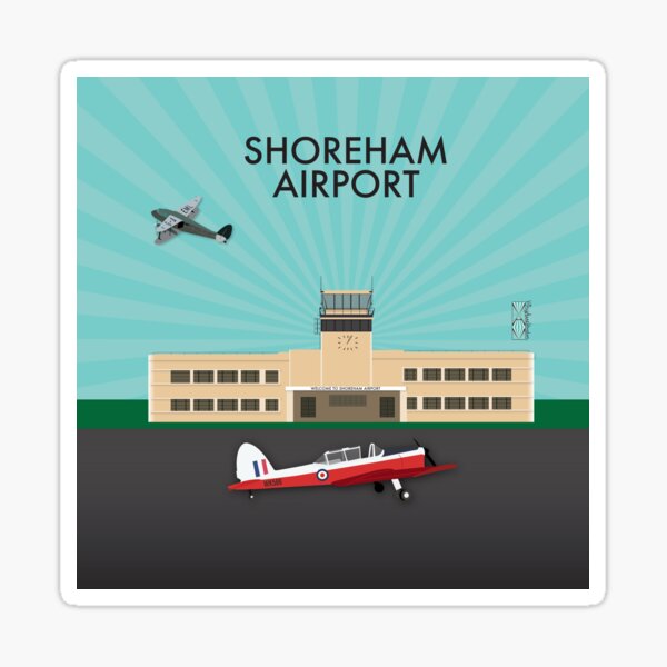 Shoreham Airport Art Print – De Havilland Chipmunk & Rapide | Art Deco Aviation Illustration Sticker