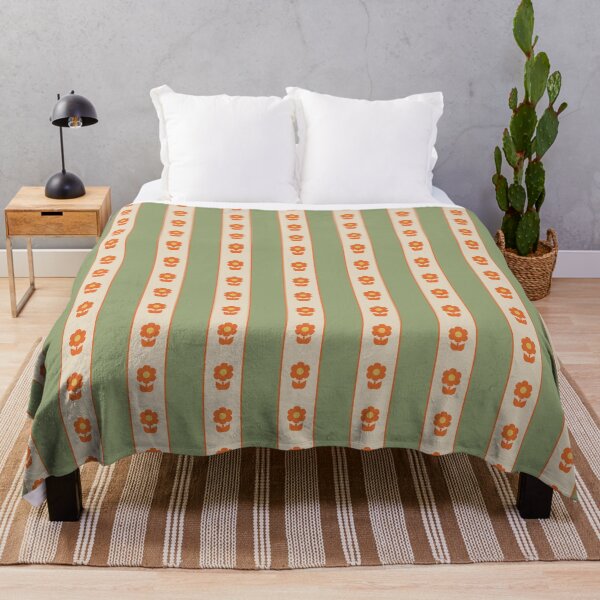 Item preview, Cottage Stripes and Flowers Pattern in Sage Orange Mustard Beige designed and sold by kierkegaard.