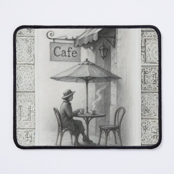 Item preview, Vintage Café Moment – Charcoal Sketch of Serene Coffee Break designed and sold by Psycho-Crazy.