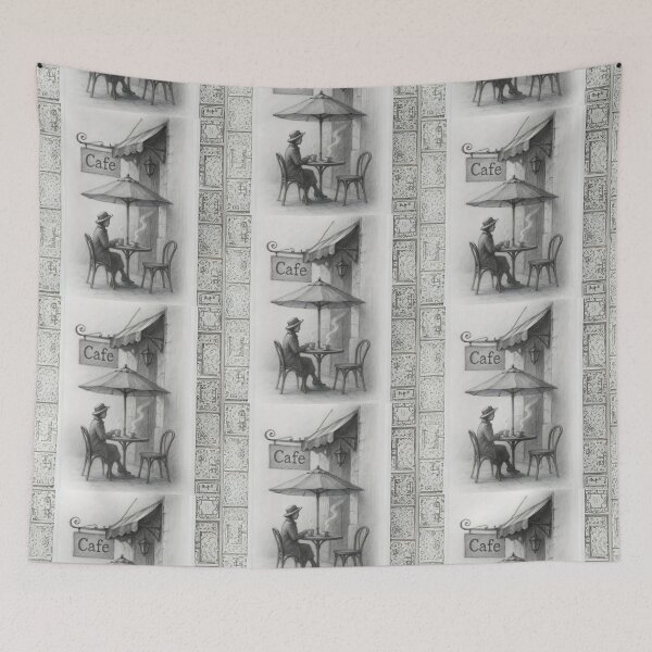 Item preview, Vintage Café Moment – Charcoal Sketch of Serene Coffee Break designed and sold by Psycho-Crazy.