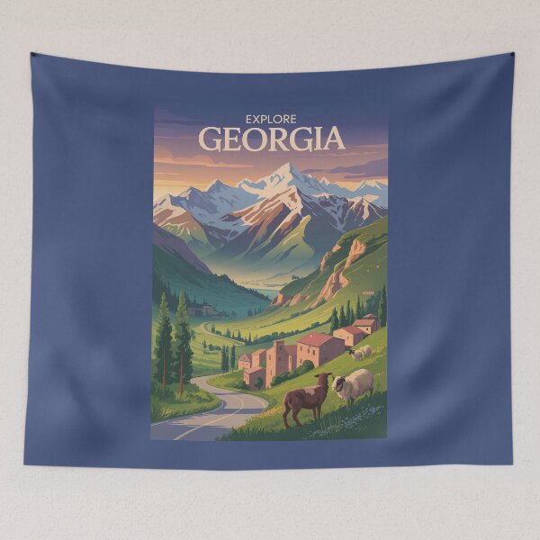 Item preview, Georgia Caucasus Mountains Travel Art Vintage designed and sold by KrisSidDesigns.