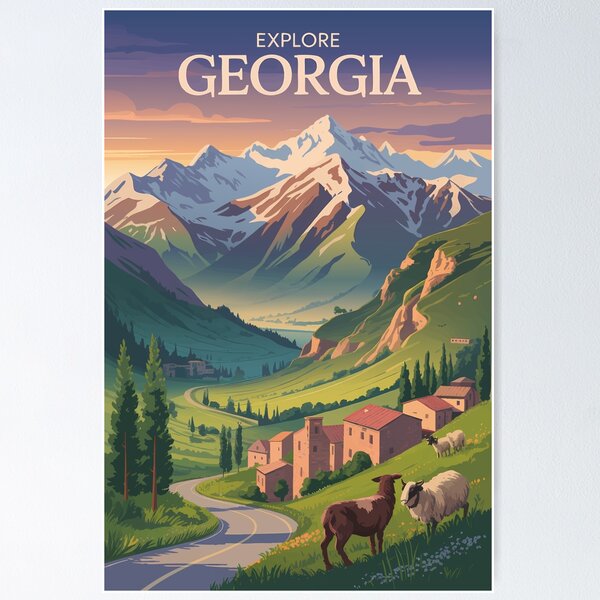Item preview, Georgia Caucasus Mountains Travel Art Vintage designed and sold by KrisSidDesigns.