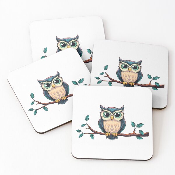 Item preview, Cute illustration of a stylized owl sitting on a branch, with big eyes, and orange beak, Long-eared Owl, Great Horned owl designed and sold by Danler.
