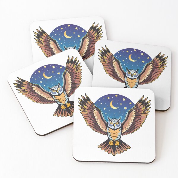 Item preview, Illustration of a stylized flying owl with big eyes, and orange beak, Long-eared Owl, Great Horned owl designed and sold by Danler.