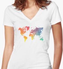 Map of the world colored Women's Fitted V-Neck T-Shirt