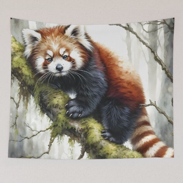 Item preview, Red Panda on Mossy Limb designed and sold by RubisLeaf.