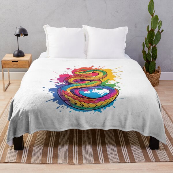 Item preview, Snake Curled Around a Splash of Rainbow Paint – Vibrant Abstract Reptile Art designed and sold by ColorSplash123.