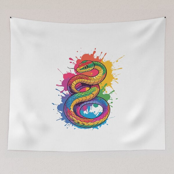 Item preview, Snake Curled Around a Splash of Rainbow Paint – Vibrant Abstract Reptile Art designed and sold by ColorSplash123.