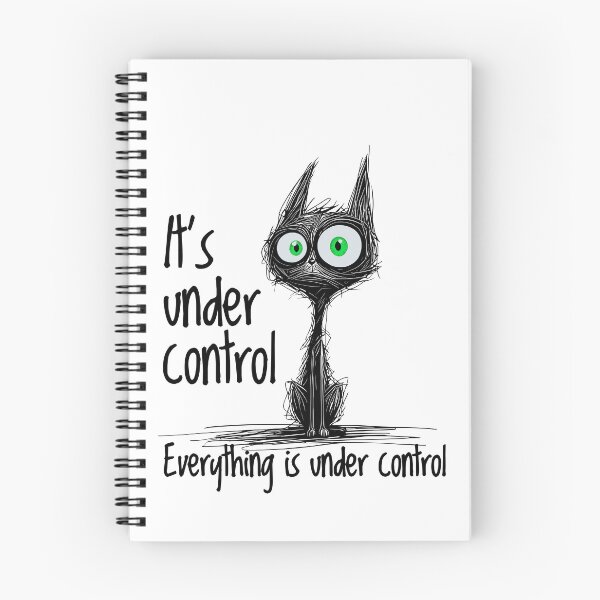 Item preview, Panic cat with text – It’s under control everything is under control – black background, green eyes for T-shirts & stickers designed and sold by VariousGoodies.