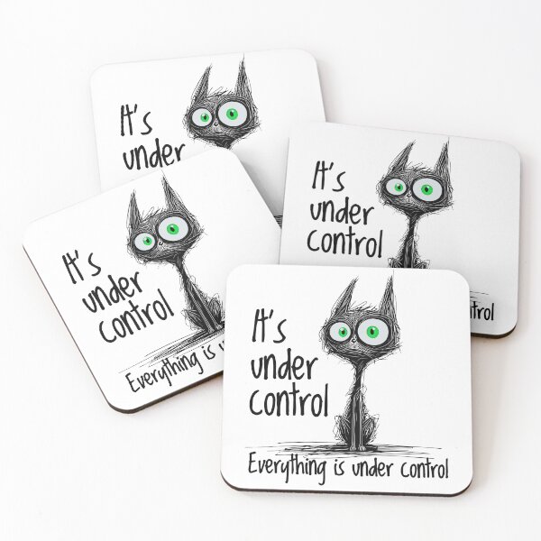 Item preview, Panic cat with text – It’s under control everything is under control – black background, green eyes for T-shirts & stickers designed and sold by VariousGoodies.