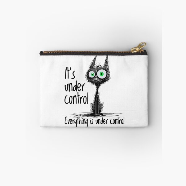 Item preview, Panic cat with text – It’s under control everything is under control – black background, green eyes for T-shirts & stickers designed and sold by VariousGoodies.