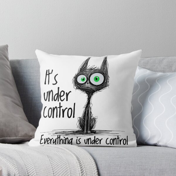 Item preview, Panic cat with text – It’s under control everything is under control – black background, green eyes for T-shirts & stickers designed and sold by VariousGoodies.