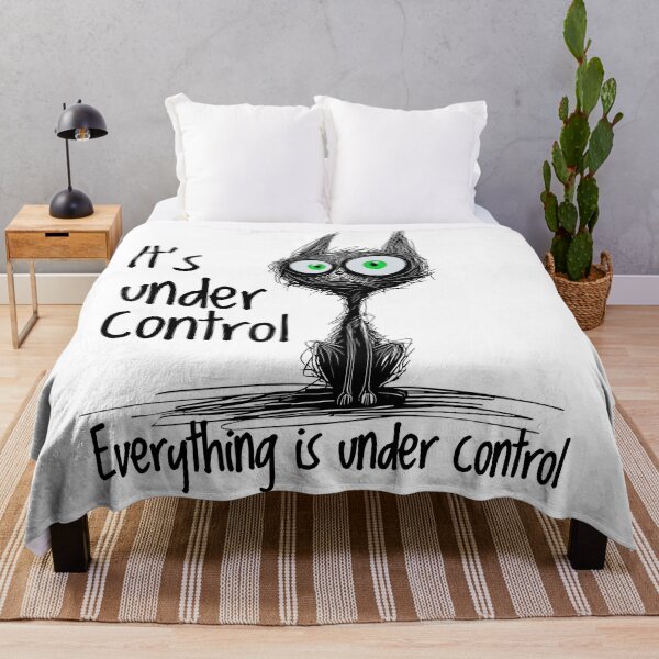 Item preview, Panic cat with text – It’s under control everything is under control – black background, green eyes for T-shirts & stickers designed and sold by VariousGoodies.