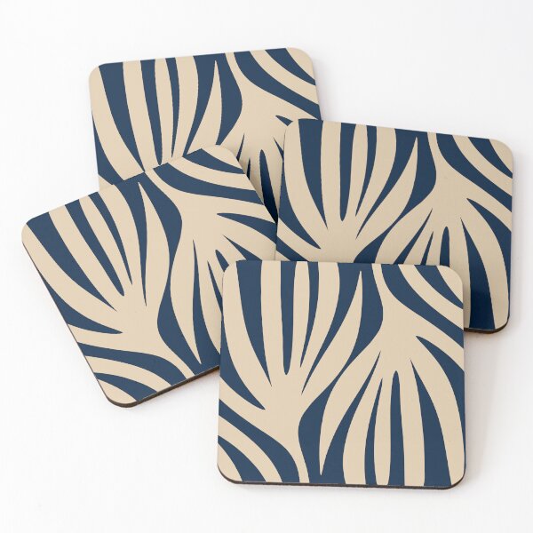 Item preview, Abstract Maldives Leaves Minimalist Pattern in Mid Century Modern Navy Blue and Beige designed and sold by kierkegaard.