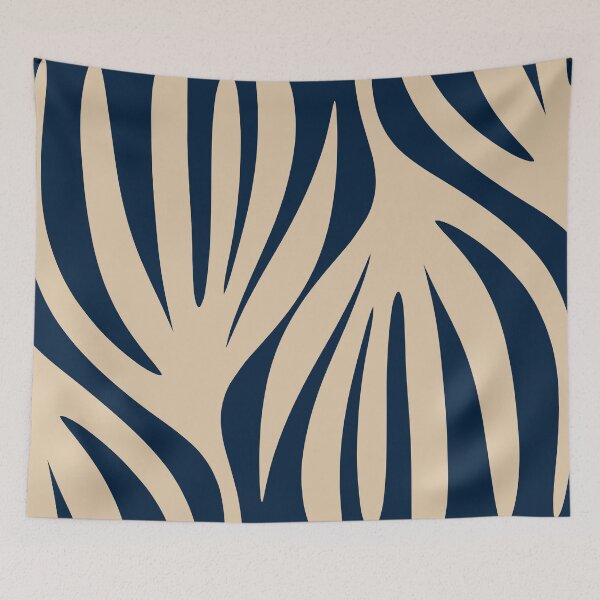 Item preview, Abstract Maldives Leaves Minimalist Pattern in Mid Century Modern Navy Blue and Beige designed and sold by kierkegaard.