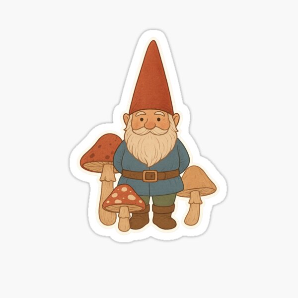 Item preview, Cottagecore Gnome with Mushrooms Sticker designed and sold by PaganPrinting.