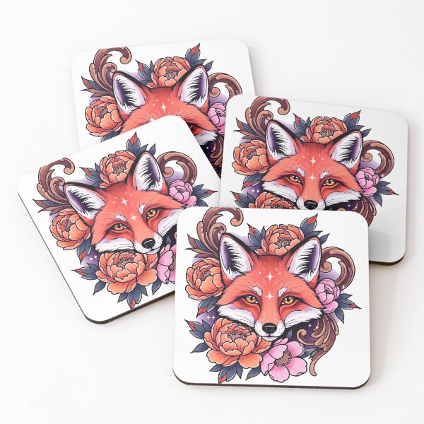 Item preview, Neotraditional Fox Tattoo – Elegant Fox Head with Peonies Design designed and sold by Ojo de Lilith.