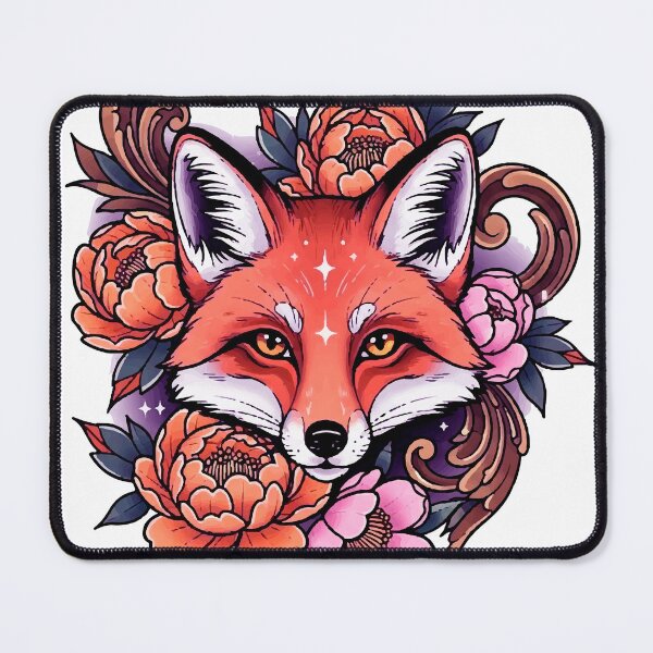 Item preview, Neotraditional Fox Tattoo – Elegant Fox Head with Peonies Design designed and sold by Ojo de Lilith.