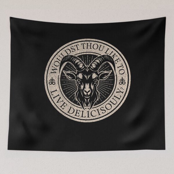 Item preview, Live Deliciously Leviathan Cross Goat Black Horror Movie Fan designed and sold by zptees.