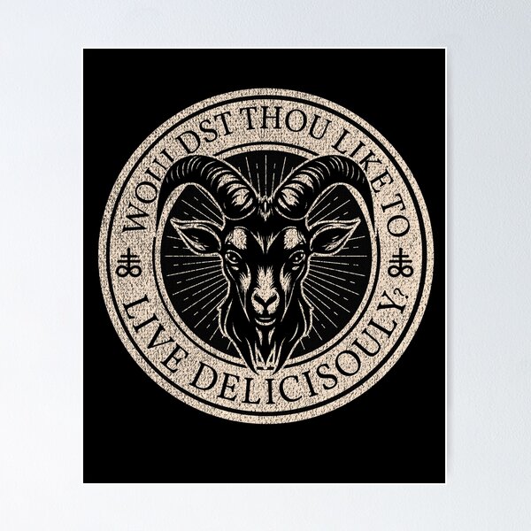 Item preview, Live Deliciously Leviathan Cross Goat Black Horror Movie Fan designed and sold by zptees.