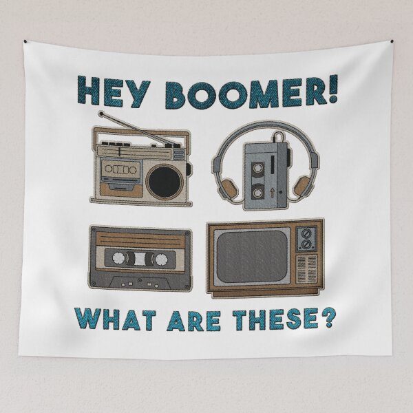 Item preview, hey boomer! what are these? vintage tv, retro radio, walkman, tape recorder, casette embroidery iron patch textured graphic artwork designed and sold by hayrpictures.
