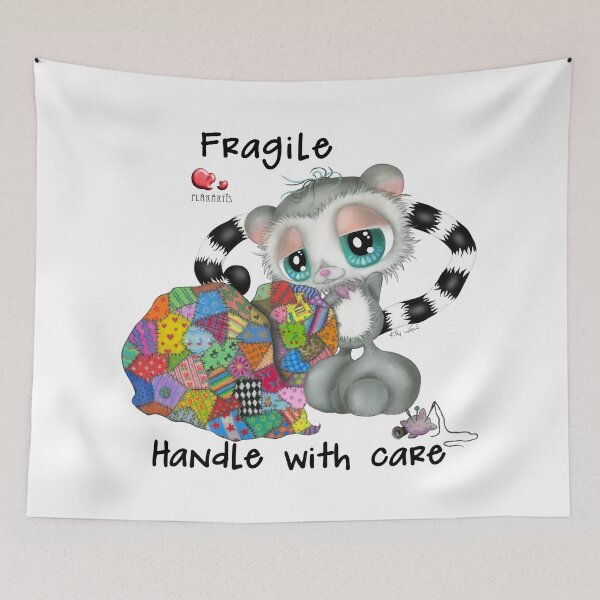 Item preview, Lemur with Handmade Patchwork Heart – Fragile Handle with Care Delicate Love Illustration designed and sold by Plakartis.