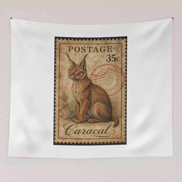 Item preview, Majestic Caracal – Vintage Wildlife Postage Stamp Art designed and sold by ForeverPrintsOK.