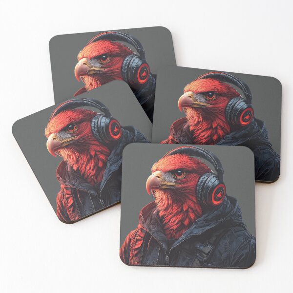 Item preview, Cool Red Eagle Wearing Headphones and Jacket designed and sold by CreativeLarysa.
