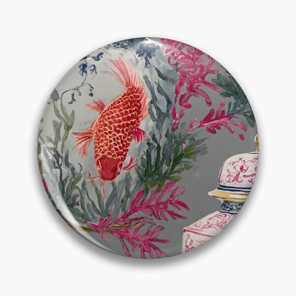 Item preview, Preppy, grandmillennial ginger jars, koi fish. Corals, seaweed watercolor designed and sold by SophieClimaArt.
