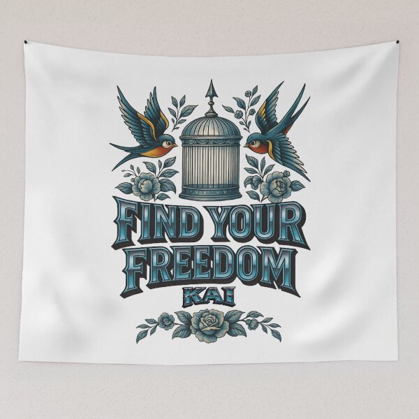 Item preview, Neo Traditional Blue Swallows Tattoo art, FIND YOUR FREEDOM - KAI. designed and sold by Kai Multiverse.
