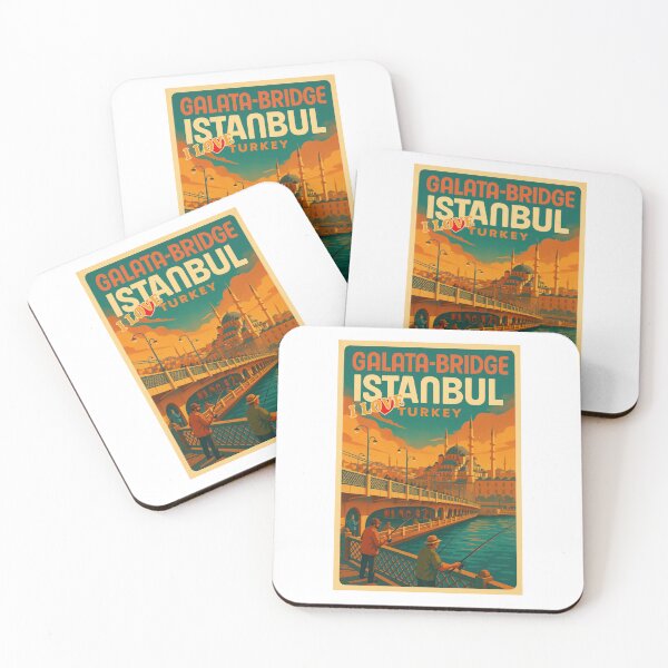 Item preview, I love ISTANBUL GALATA BRIDGE Retro Vintage Poster designed and sold by Earth Celebration Designs.