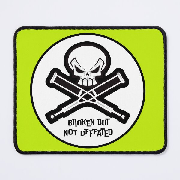 Item preview, BROKEN BUT NOT DEFEATED - SKULL AND CRUTCHES STICKERS AND T-SHIRTS designed and sold by PIXEL POP DESIGNS - Beyond the Norm!.