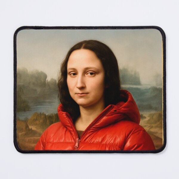 Item preview, Red Jacket Mona Lisa: Classic Portrait with a Twist designed and sold by Alan Javier Cordoba Espinosa.
