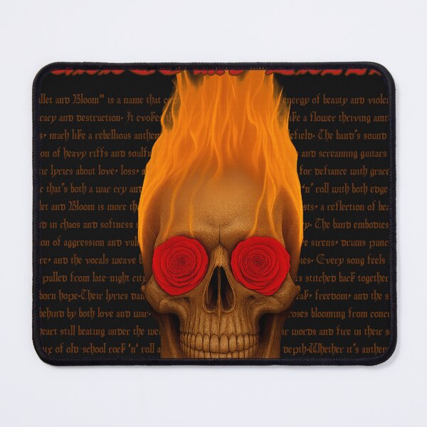 Item preview, Bullet and Bloom: Flaming Skull Art with Roses designed and sold by Baroque Bones.