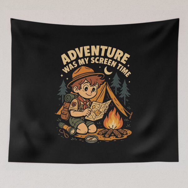 Item preview, Adventure Was My Screen Time – Retro Anime Camping T-Shirt | Nature Lover Gifts designed and sold by NicoDesignArt.