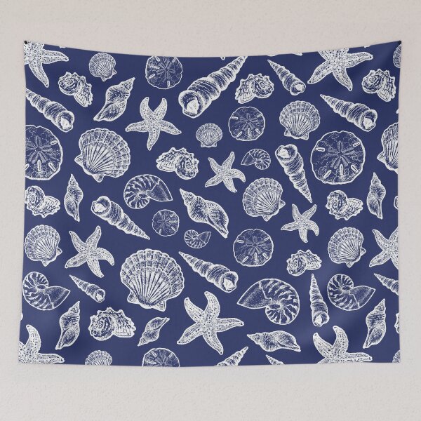 Item preview, Navy Blue Seashell Pattern designed and sold by Elizabeth Weglein.