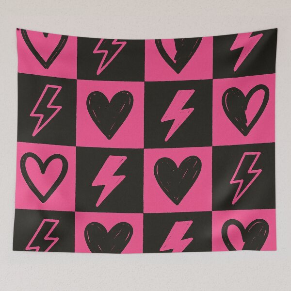 Item preview, Pink and Black Grunge Hearts and Lightning Bolts Pattern designed and sold by Owcomm.